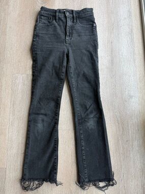 Madewell Cali Demi Boot Jeans Size 23 Black Faded Raw Hem High Rise Cropped